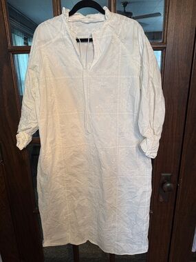 Zara Home White Embroidered Cotton Kaftan Dress Ruffle Neck Oversized Medium